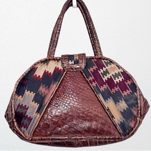 Vintage Southwestern Western Tribal Boho Cowgirl Ranch Rodeo Leather Handbag - Picture 4 of 9